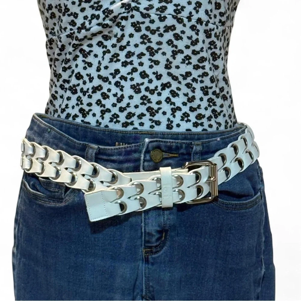 L.E.I. Y2K White and silver belt. Length 38” Width 2”